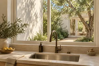 Fulton House — Kitchen · the sink overlooking the retained garden