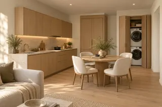 Fulton House — Independent ADU · a compact living, dining and kitchen setting