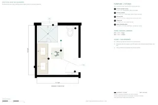 Fulton House — Primary bathroom · fixtures and clearances