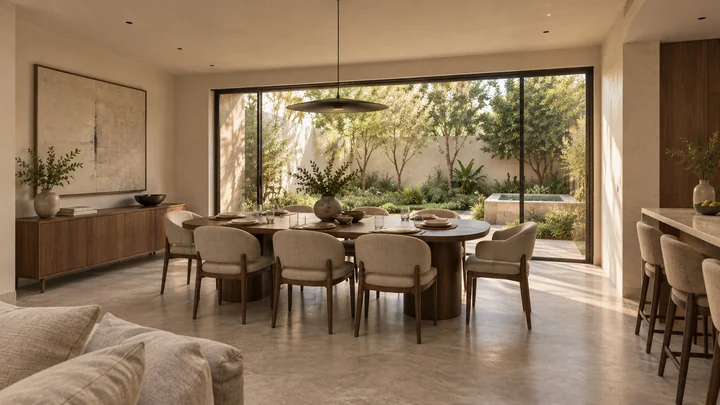 Lomas Altas Residence — Dining room and garden connection