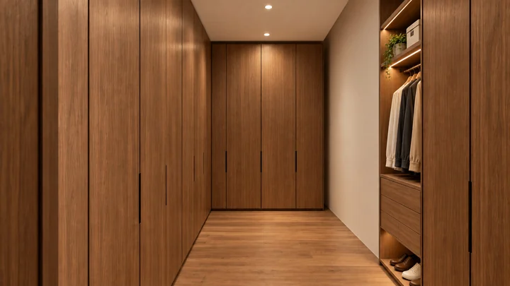 Lomas Altas Residence — Primary dressing room · integrated walnut cabinetry