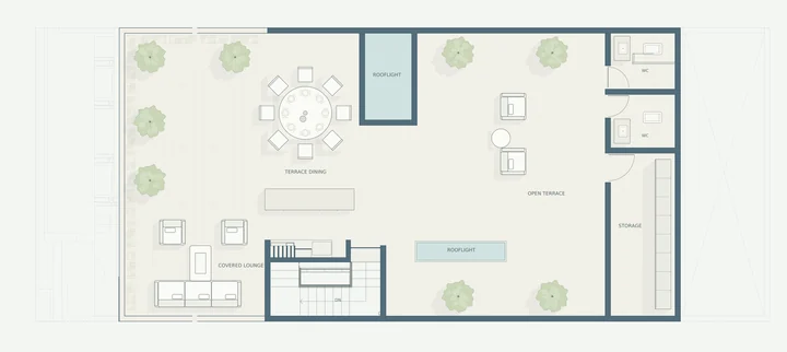 Lomas Altas Residence — Roof level furnished plan · lounge, dining and open terrace