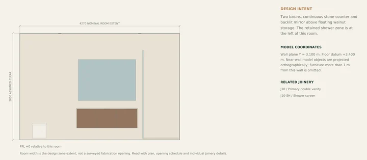 Lomas Altas Residence — Primary bathroom elevation · vanity and mirror