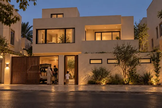 Madinah Family Villa · Exterior · Evening arrival with groceries