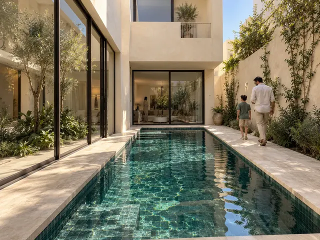 Madinah Family Villa · Exterior · Pool courtyard, looking north