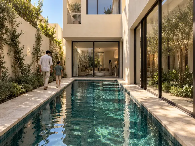 Madinah Family Villa · Exterior · Pool courtyard, looking south