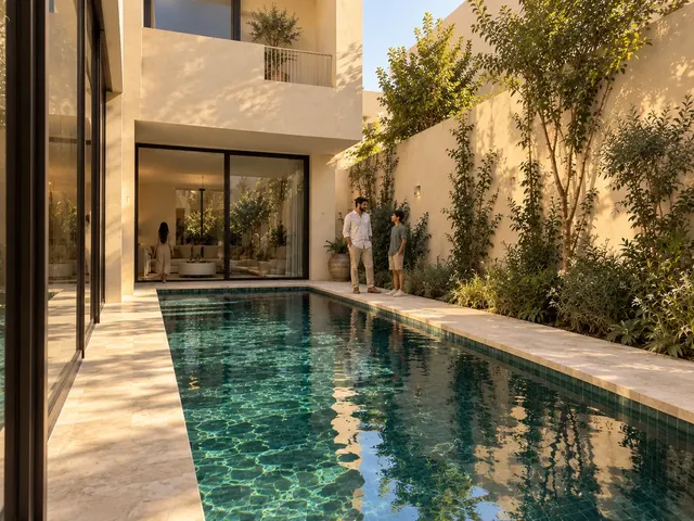 Madinah Family Villa · Exterior · Pool in golden light