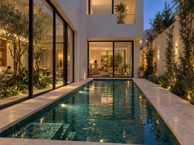 Madinah Family Villa · Exterior · Pool at blue hour