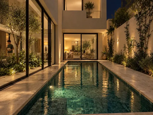 Madinah Family Villa · Exterior · Pool courtyard at night