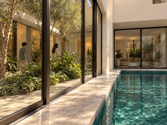 Madinah Family Villa · Exterior · Glass and courtyard junction