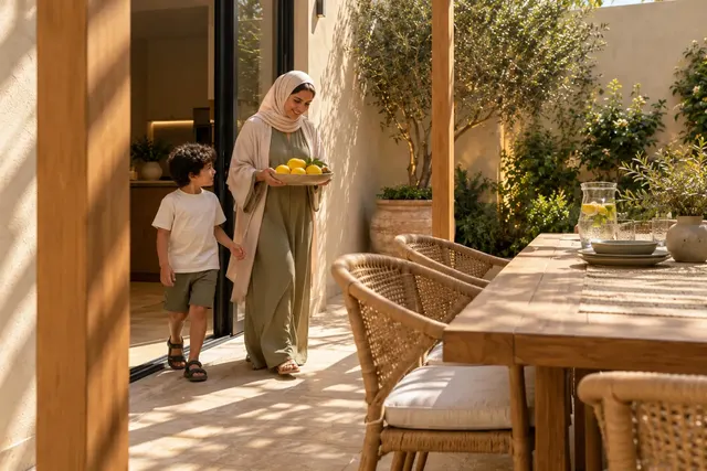 Madinah Family Villa · Exterior · Kitchen to courtyard threshold