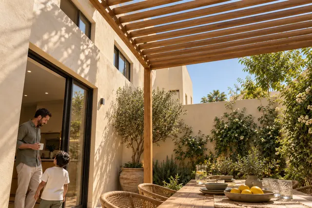 Madinah Family Villa · Exterior · Timber pergola detail