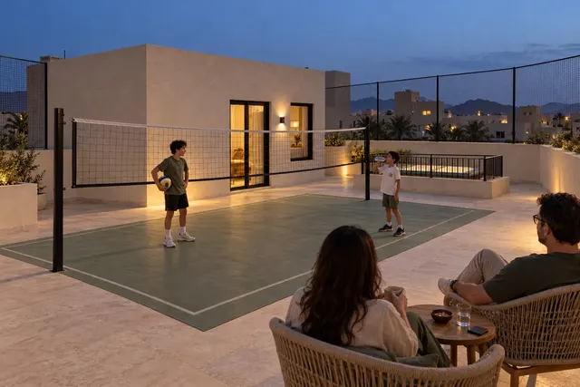 Madinah Family Villa · Exterior · Rooftop at blue hour
