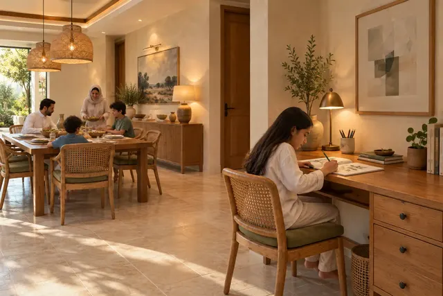 Madinah Family Villa · Interior · Dining art and homework corner
