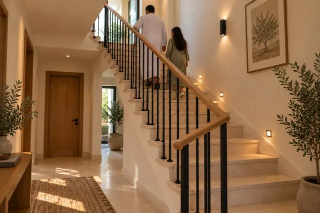Madinah Family Villa · Interior · Main stair and ground-floor landing