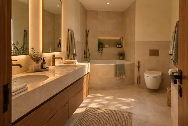 Madinah Family Villa · Interior · Daughter bathroom with retained corner tub