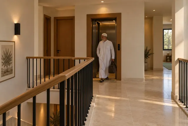 Madinah Family Villa · Interior · Guest lift lobby and privacy threshold