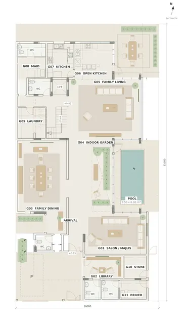 Madinah Family Villa · Ground floor · furniture + space planning
