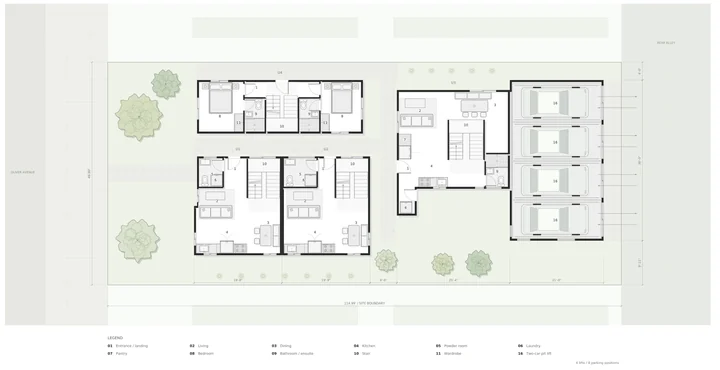 Oliver Court — Ground floor furnished plan · dimensions and room legend