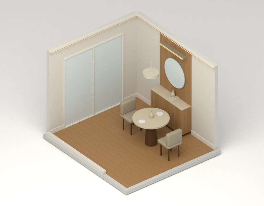 Quiet Atlas — Dining room · room cutaway
