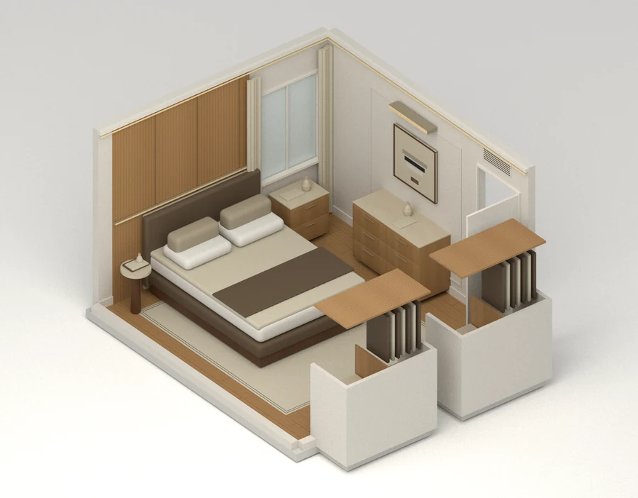 Quiet Atlas — Primary bedroom · room cutaway