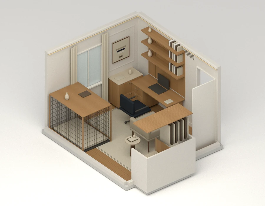 Quiet Atlas — Home office and reading room · room cutaway
