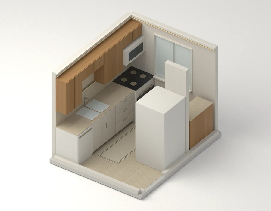Quiet Atlas — Kitchen · room cutaway