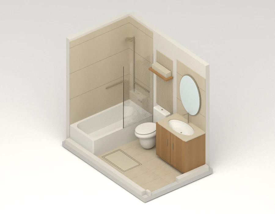 Quiet Atlas — Bathroom · room cutaway