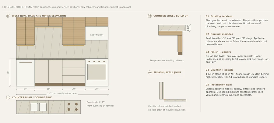 Quiet Atlas — Kitchen cabinetry · counter, cabinet and service interfaces