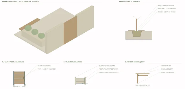 Roxbury Residence — Landscape / Gates, Planters + Seating