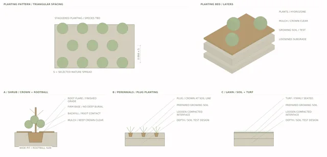 Roxbury Residence — Shrubs + Groundcover / Spacing + Soil