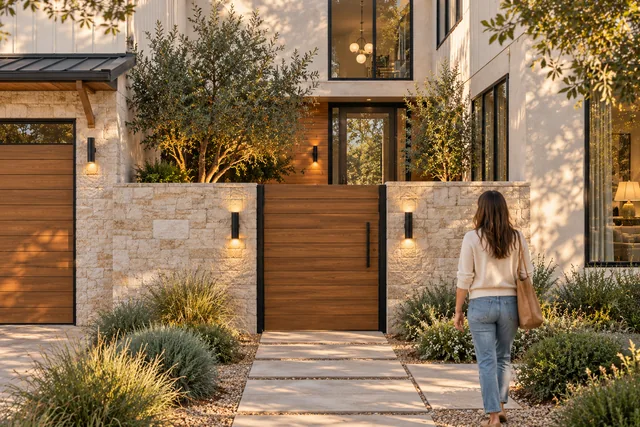 Roxbury Residence — Exterior · Private gate closed