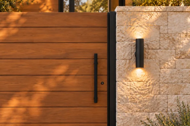 Roxbury Residence — Exterior · Timber gate hardware