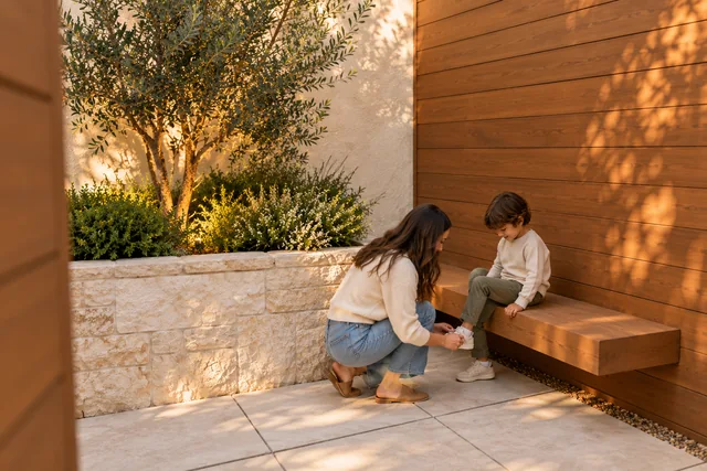 Roxbury Residence — Exterior · Courtyard bench
