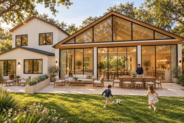 Roxbury Residence — Exterior · Children in rear garden