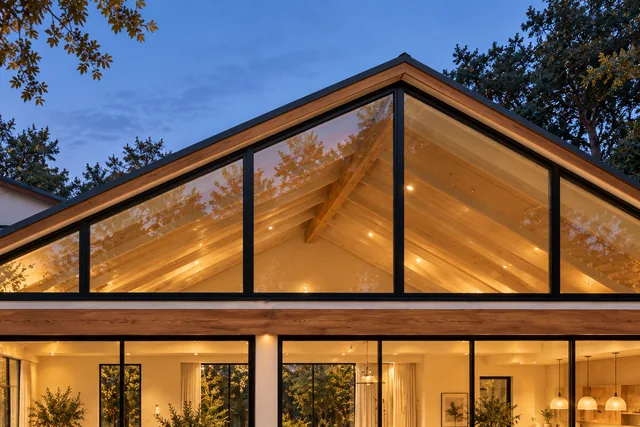 Roxbury Residence — Exterior · Rear gable timber and glazing