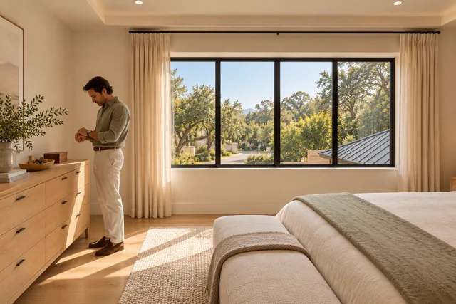 Roxbury Residence — Interior · Owner bedroom toward front garden