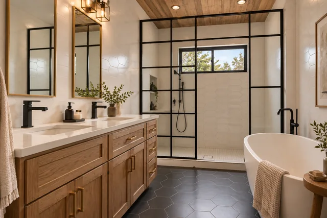 Roxbury Residence — Interior · Owner bath double vanity