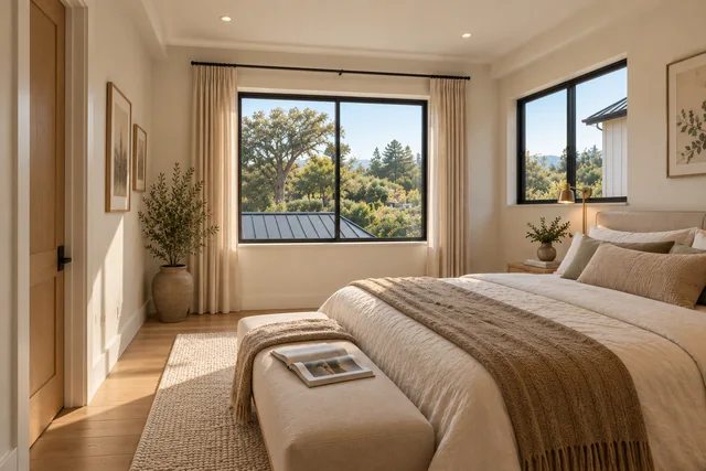 Roxbury Residence — Interior · Guest bedroom front windows