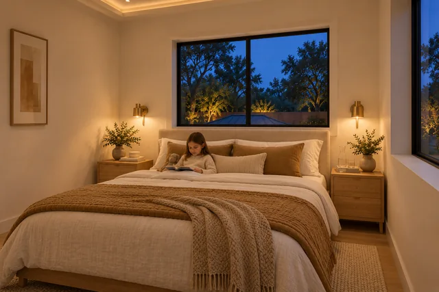 Roxbury Residence — Interior · Bedroom B evening