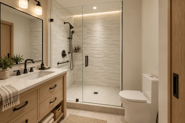 Roxbury Residence — Interior · In law bathroom shower