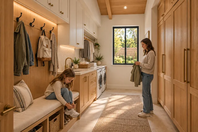 Roxbury Residence — Interior · Mudroom bench
