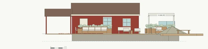 The Garden Dock — Waterfront elevation · the existing boathouse, sheltered room and planted edge