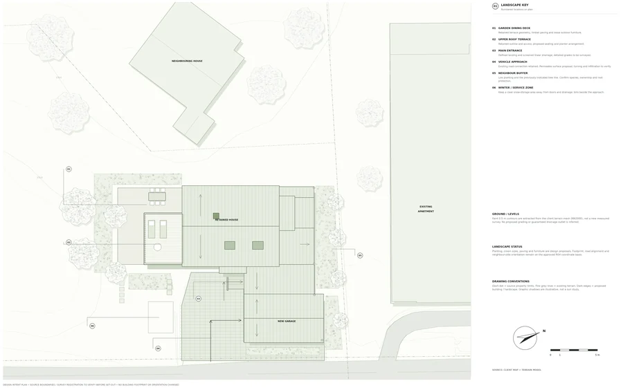 Trondheim Residence — Site and landscape plan · the house, driveway, garden and neighbouring context