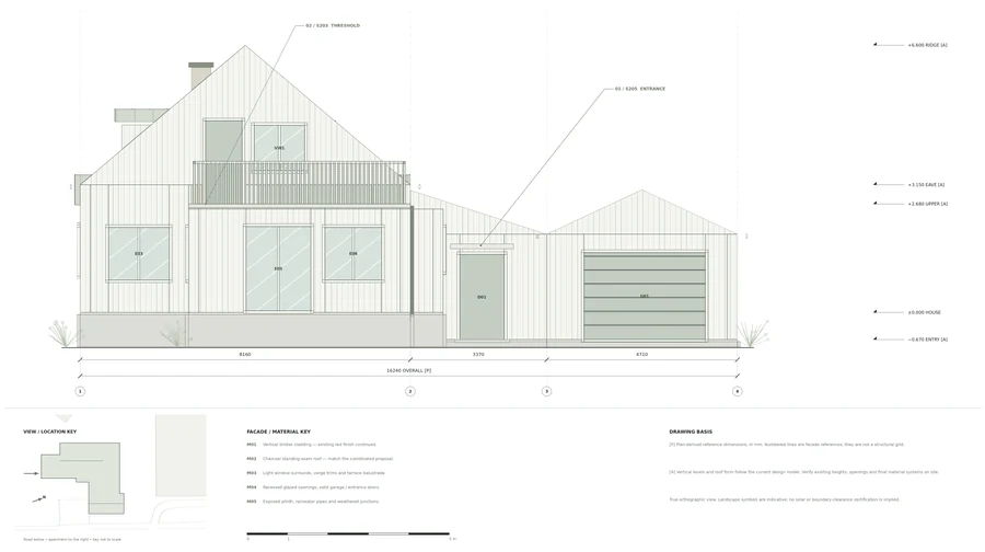 Trondheim Residence — Terrace elevation · gabled forms, entrance and garage