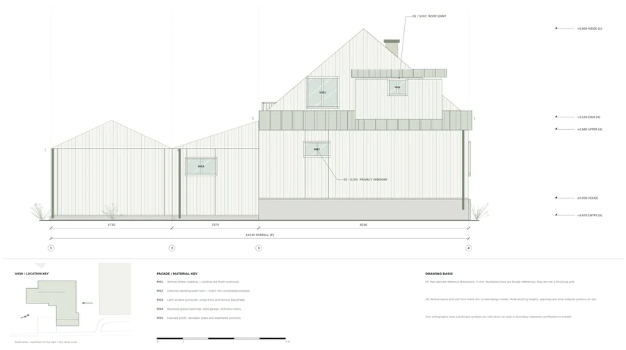 Trondheim Residence — Neighbour elevation · the extension profile and privacy openings